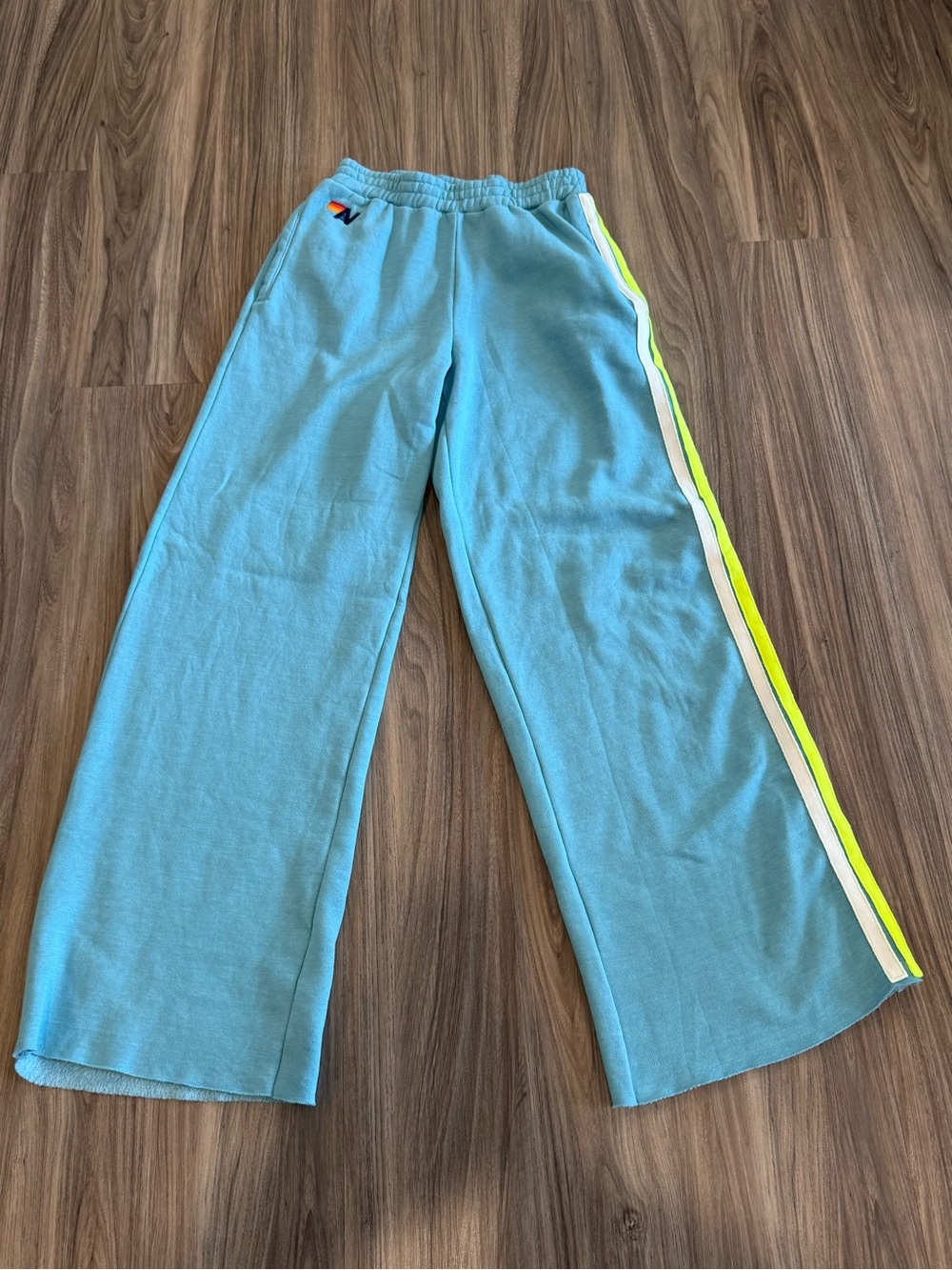 Aviator Nation 5 Stripe Wide Leg Pocket Sweatpants - Aqua / White Neon - Picture 5 of 15